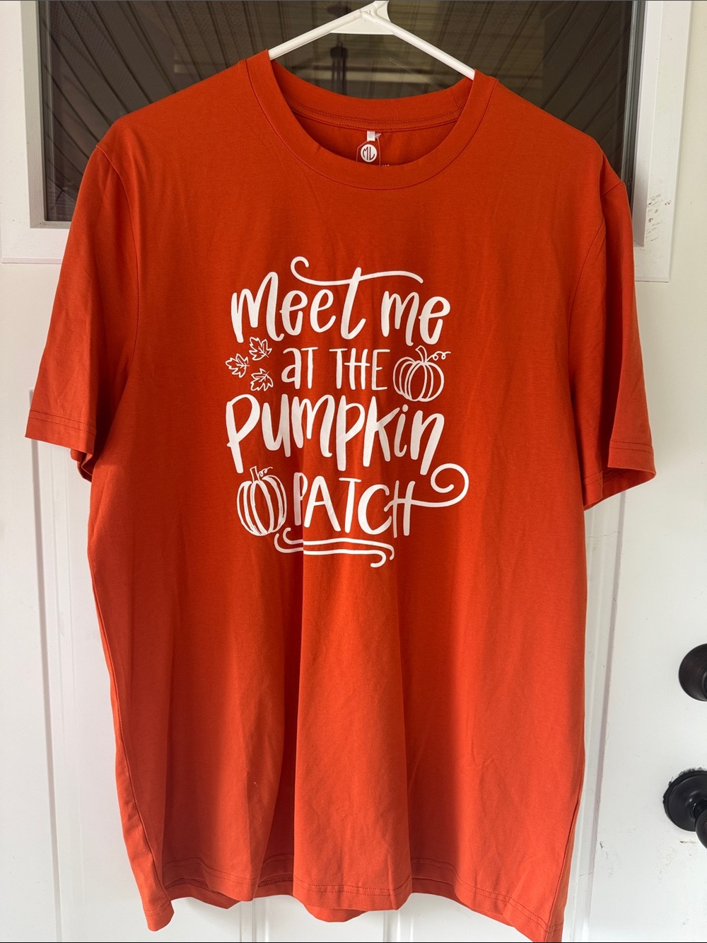 NWT Meet Me At The Pumpkin Patch Orange Graphic Tee by DL size s/m, but LARGE